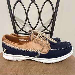 Skechers Navy and Tan Women's Boat Shoes with White Sole